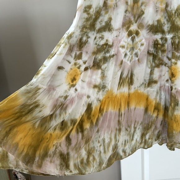 LOWEST PRICE! YBF Dawn Tie-Dye Maxi Dress Rayon Olive Green, Gold w MEASUREMENTS - Picture 10 of 13